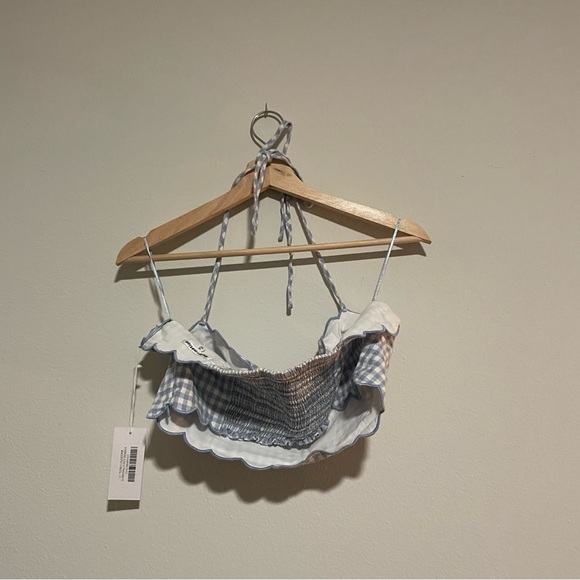 NWT Reformation Yvonne Linen Blue and White Halter Tank, Size 12 - Picture 3 of 3